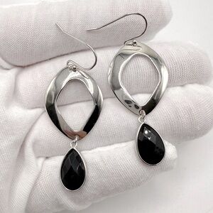 Faceted Black Onyx Tear Drop .925 Sterling Silver Dangle Earrings